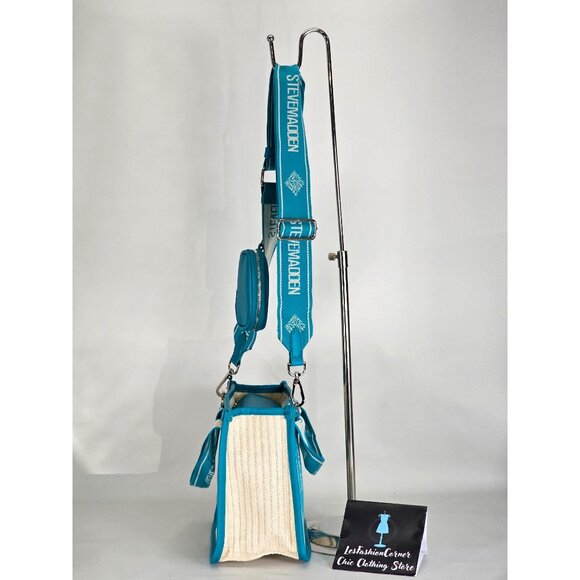 NWOT Steve Madden Women's Bwebbers Straw Crossbody Bag Air Pod Case Teal 293 - Picture 5 of 12